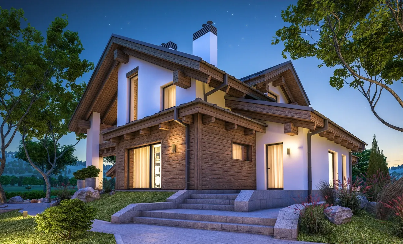 A house with steps leading to the front door.